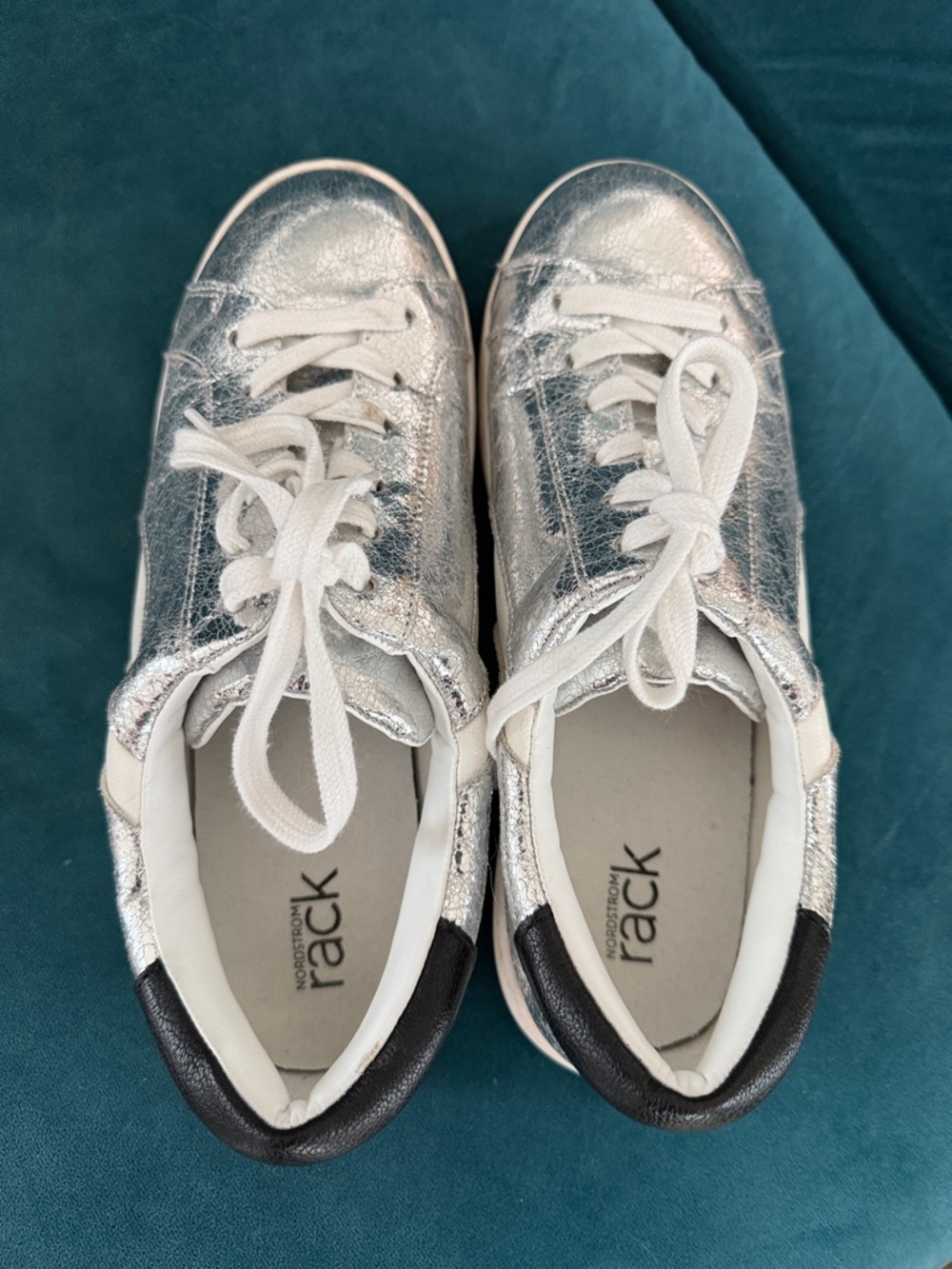 Nordstrom Metallic Silver Lace-Up Sneakers. No wear on the bottom.